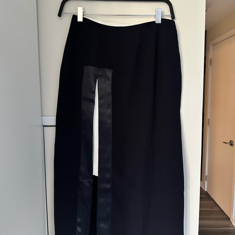 Iris & Ink ($225) Navy White Colorblock Midi Skirt Sz 4 UK 8 - Picture 2 of 11